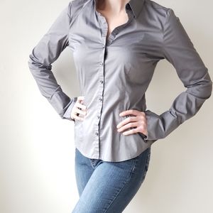 Smokey Gray Long Sleeve Button Down Top NY&Co